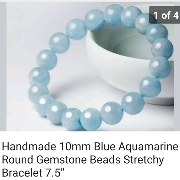 REAL GENUINE Aquamarine 10mm bead stretch b - Picture 2 of 5